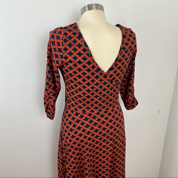 Mata Traders Organic Cotton Jersey Fit and Flare V- back Red Patterned Dress S - Picture 10 of 13